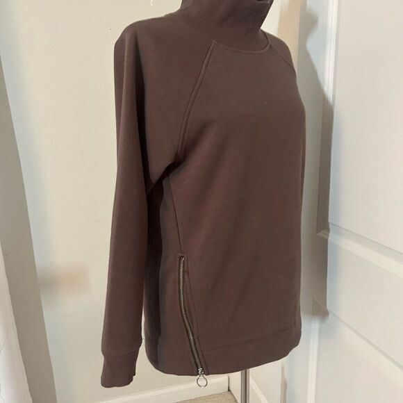Athleta Cozy Karma Coffee Brown Side Zip Sweater M - Picture 3 of 6